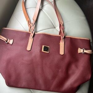 Dooney & Bourke burgundy and camel shoulder bag